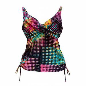 Captiva Tankini Multicolored Dot Ruched Adjustable Strap Top Swimwear Womens M